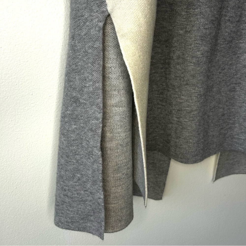 Open Front Kimono Sweater Cardigan Poncho Shawl Wrap Size XL Gray and Cream - Picture 4 of 9